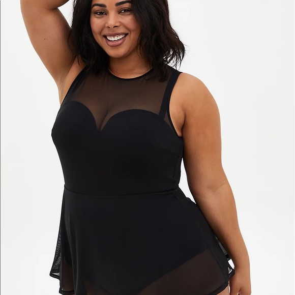 torrid Other - Black Mesh Underwire Peplum One Piece Swimsuit